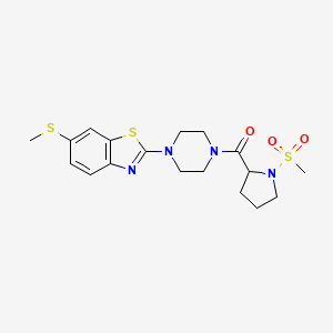 molecular formula C18H24N4O3S3 B2648865 (1-(甲磺酰基)吡咯烷-2-基)(4-(6-(甲硫基)苯并[d]噻唑-2-基)哌嗪-1-基)甲苯酮 CAS No. 1219386-19-2