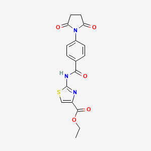 molecular formula C17H15N3O5S B2648866 Ethyl 2-(4-(2,5-dioxopyrrolidin-1-yl)benzamido)thiazole-4-carboxylate CAS No. 328027-81-2