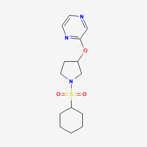 molecular formula C14H21N3O3S B2648883 2-((1-(Cyclohexylsulfonyl)pyrrolidin-3-yl)oxy)pyrazine CAS No. 2034396-77-3