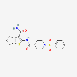 molecular formula C21H25N3O4S2 B2648887 N-(3-氨基甲酰基-5,6-二氢-4H-环戊[b]噻吩-2-基)-1-甲苯磺酰基哌啶-4-甲酰胺 CAS No. 941893-12-5