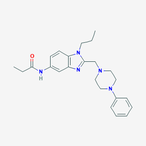 molecular formula C24H31N5O B264889 N-{2-[(4-phenylpiperazin-1-yl)methyl]-1-propyl-1H-benzimidazol-5-yl}propanamide 