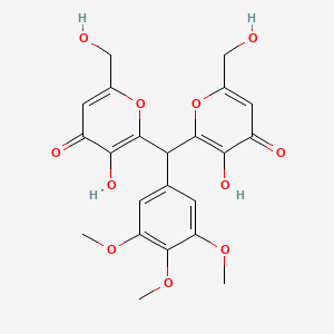 molecular formula C22H22O11 B2648890 3-Hydroxy-2-[[3-hydroxy-6-(hydroxymethyl)-4-oxopyran-2-yl]-(3,4,5-trimethoxyphenyl)methyl]-6-(hydroxymethyl)pyran-4-one CAS No. 690642-38-7