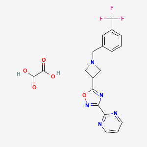 molecular formula C19H16F3N5O5 B2648896 3-(Pyrimidin-2-yl)-5-(1-(3-(trifluoromethyl)benzyl)azetidin-3-yl)-1,2,4-oxadiazole oxalate CAS No. 1428371-88-3