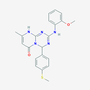 molecular formula C21H21N5O2S B264890 2-(2-methoxyanilino)-8-methyl-4-(4-methylsulfanylphenyl)-4,9-dihydropyrimido[1,2-a][1,3,5]triazin-6-one 