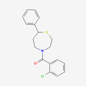molecular formula C18H18ClNOS B2648900 (2-Chlorophenyl)(7-phenyl-1,4-thiazepan-4-yl)methanone CAS No. 1797190-83-0