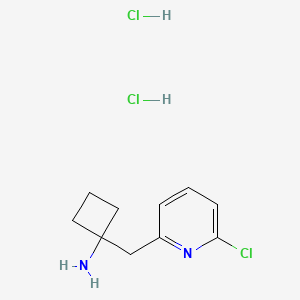 molecular formula C10H15Cl3N2 B2648903 1-[(6-Chloropyridin-2-yl)methyl]cyclobutan-1-amine;dihydrochloride CAS No. 2411294-33-0