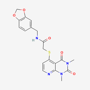 molecular formula C19H18N4O5S B2648906 N-(1,3-苯并二氧杂环-5-基甲基)-2-(1,3-二甲基-2,4-二氧代吡啶并[2,3-d]嘧啶-5-基)硫代乙酰胺 CAS No. 899960-25-9