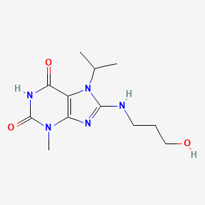 molecular formula C12H19N5O3 B2648911 8-((3-hydroxypropyl)amino)-7-isopropyl-3-methyl-1H-purine-2,6(3H,7H)-dione CAS No. 374700-74-0