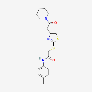molecular formula C19H23N3O2S2 B2648913 2-((4-(2-oxo-2-(piperidin-1-yl)ethyl)thiazol-2-yl)thio)-N-(p-tolyl)acetamide CAS No. 941874-56-2