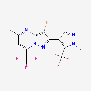 molecular formula C13H8BrF6N5 B2648919 3-溴-5-甲基-2-[1-甲基-5-(三氟甲基)-1H-吡唑-4-基]-7-(三氟甲基)吡唑并[1,5-a]嘧啶 CAS No. 956370-57-3