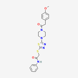2-((5-(4-(2-(4-methoxyphenyl)acetyl)piperazin-1-yl)-1,3,4-thiadiazol-2-yl)thio)-N-phenylacetamide