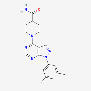 molecular formula C19H22N6O B2648926 1-[1-(3,5-二甲苯基)-1H-吡唑并[3,4-d]嘧啶-4-基]哌啶-4-甲酰胺 CAS No. 955306-30-6