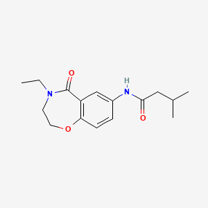 molecular formula C16H22N2O3 B2648929 N-(4-ethyl-5-oxo-2,3,4,5-tetrahydrobenzo[f][1,4]oxazepin-7-yl)-3-methylbutanamide CAS No. 921995-99-5