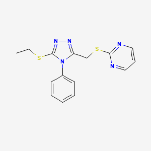 molecular formula C15H15N5S2 B2648934 2-[(5-Ethylsulfanyl-4-phenyl-1,2,4-triazol-3-yl)methylsulfanyl]pyrimidine CAS No. 868221-23-2