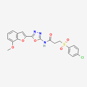molecular formula C20H16ClN3O6S B2648959 3-((4-chlorophenyl)sulfonyl)-N-(5-(7-methoxybenzofuran-2-yl)-1,3,4-oxadiazol-2-yl)propanamide CAS No. 921904-55-4