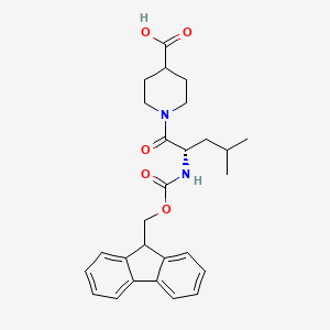 molecular formula C27H32N2O5 B2648967 1-[(2S)-2-(9H-Fluoren-9-ylmethoxycarbonylamino)-4-methylpentanoyl]piperidine-4-carboxylic acid CAS No. 2155840-90-5