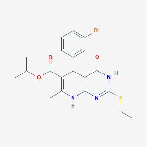 molecular formula C20H22BrN3O3S B2648999 Isopropyl 5-(3-bromophenyl)-2-(ethylthio)-7-methyl-4-oxo-3,4,5,8-tetrahydropyrido[2,3-d]pyrimidine-6-carboxylate CAS No. 537045-94-6