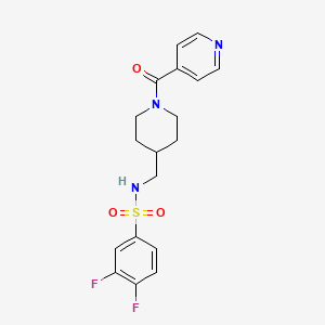 molecular formula C18H19F2N3O3S B2649005 3,4-二氟-N-((1-异烟酰基哌啶-4-基)甲基)苯磺酰胺 CAS No. 1396849-06-1