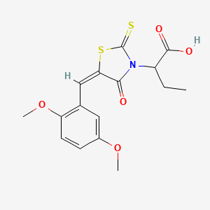 molecular formula C16H17NO5S2 B2649013 2-[(5E)-5-[(2,5-dimethoxyphenyl)methylidene]-4-oxo-2-sulfanylidene-1,3-thiazolidin-3-yl]butanoic acid CAS No. 673436-99-2