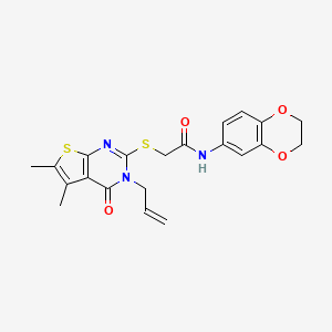 molecular formula C21H21N3O4S2 B2649014 N-(2,3-二氢-1,4-苯并二氧杂环-6-基)-2-{[5,6-二甲基-4-氧代-3-(丙-2-烯-1-基)-3H,4H-噻吩并[2,3-d]嘧啶-2-基]硫代}乙酰胺 CAS No. 578752-34-8