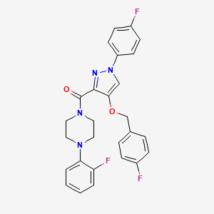 molecular formula C27H23F3N4O2 B2649018 (4-((4-fluorobenzyl)oxy)-1-(4-fluorophenyl)-1H-pyrazol-3-yl)(4-(2-fluorophenyl)piperazin-1-yl)methanone CAS No. 1209824-75-8