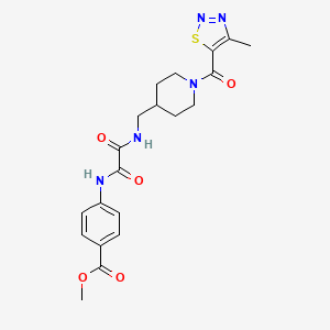 molecular formula C20H23N5O5S B2649020 Methyl 4-(2-(((1-(4-methyl-1,2,3-thiadiazole-5-carbonyl)piperidin-4-yl)methyl)amino)-2-oxoacetamido)benzoate CAS No. 1235618-32-2