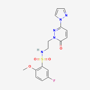 molecular formula C16H16FN5O4S B2649028 5-fluoro-2-methoxy-N-(2-(6-oxo-3-(1H-pyrazol-1-yl)pyridazin-1(6H)-yl)ethyl)benzenesulfonamide CAS No. 1351617-88-3