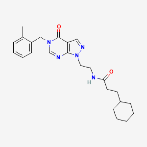 molecular formula C24H31N5O2 B2649049 3-cyclohexyl-N-(2-(5-(2-methylbenzyl)-4-oxo-4,5-dihydro-1H-pyrazolo[3,4-d]pyrimidin-1-yl)ethyl)propanamide CAS No. 922117-11-1