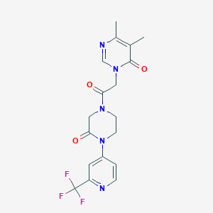 molecular formula C18H18F3N5O3 B2649051 5,6-Dimethyl-3-[2-oxo-2-[3-oxo-4-[2-(trifluoromethyl)pyridin-4-yl]piperazin-1-yl]ethyl]pyrimidin-4-one CAS No. 2380088-55-9