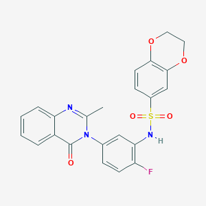 molecular formula C23H18FN3O5S B2649069 N-(2-fluoro-5-(2-methyl-4-oxoquinazolin-3(4H)-yl)phenyl)-2,3-dihydrobenzo[b][1,4]dioxine-6-sulfonamide CAS No. 899969-81-4