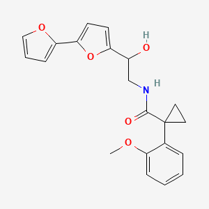 molecular formula C21H21NO5 B2649083 N-(2-{[2,2'-bifuran]-5-yl}-2-hydroxyethyl)-1-(2-methoxyphenyl)cyclopropane-1-carboxamide CAS No. 2309222-40-8