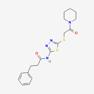 molecular formula C18H22N4O2S2 B2649097 N-(5-((2-oxo-2-(piperidin-1-yl)ethyl)thio)-1,3,4-thiadiazol-2-yl)-3-phenylpropanamide CAS No. 433942-05-3