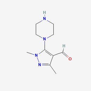 molecular formula C10H16N4O B2649106 1,3-Dimethyl-5-piperazin-1-ylpyrazole-4-carbaldehyde CAS No. 1340405-11-9