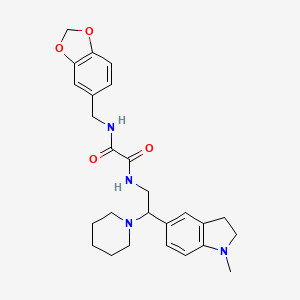 molecular formula C26H32N4O4 B2649126 N1-(benzo[d][1,3]dioxol-5-ylmethyl)-N2-(2-(1-methylindolin-5-yl)-2-(piperidin-1-yl)ethyl)oxalamide CAS No. 922559-20-4