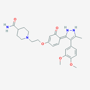 1-[2-[(4Z)-4-[4-(3,4-dimethoxyphenyl)-5-methyl-1,2-dihydropyrazol-3-ylidene]-3-oxocyclohexa-1,5-dien-1-yl]oxyethyl]piperidine-4-carboxamide