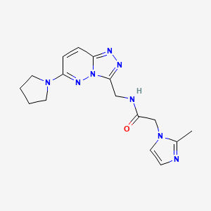 molecular formula C16H20N8O B2649139 2-(2-甲基-1H-咪唑-1-基)-N-((6-(吡咯烷-1-基)-[1,2,4]三唑并[4,3-b]哒嗪-3-基)甲基)乙酰胺 CAS No. 2034323-84-5