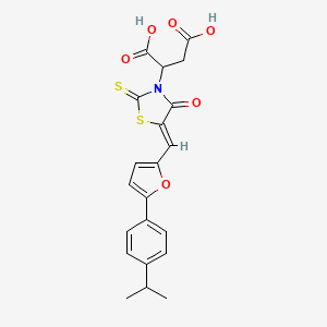 molecular formula C21H19NO6S2 B2649149 (Z)-2-(5-((5-(4-isopropylphenyl)furan-2-yl)methylene)-4-oxo-2-thioxothiazolidin-3-yl)succinic acid CAS No. 875286-02-5