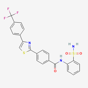 molecular formula C23H16F3N3O3S2 B2649195 Benzamide, N-[2-(aminosulfonyl)phenyl]-4-[4-[4-(trifluoromethyl)phenyl]-2-thiazolyl]- CAS No. 566181-14-4
