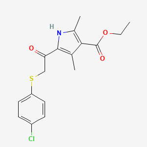 molecular formula C17H18ClNO3S B2649199 5-[2-[(4-chlorophenyl)thio]-1-oxoethyl]-2,4-dimethyl-1H-pyrrole-3-carboxylic acid ethyl ester CAS No. 302548-88-5