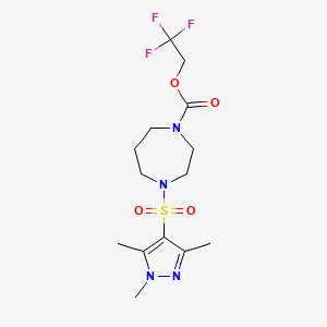 molecular formula C14H21F3N4O4S B2649214 4-((1,3,5-三甲基-1H-吡唑-4-基)磺酰基)-1,4-二氮杂环戊烷-1-羧酸2,2,2-三氟乙酯 CAS No. 1904165-62-3