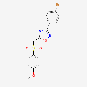 molecular formula C16H13BrN2O4S B2649231 3-(4-Bromophenyl)-5-(((4-methoxyphenyl)sulfonyl)methyl)-1,2,4-oxadiazole CAS No. 1105222-08-9