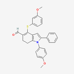 molecular formula C29H25NO3S B2649257 1-(4-methoxyphenyl)-4-[(3-methoxyphenyl)sulfanyl]-2-phenyl-6,7-dihydro-1H-indole-5-carbaldehyde CAS No. 477869-31-1