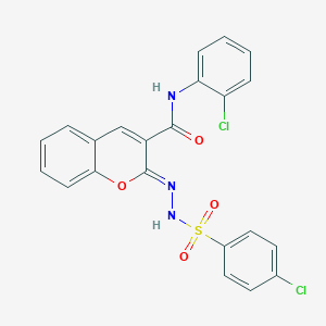 molecular formula C22H15Cl2N3O4S B2649259 (2Z)-N-(2-chlorophenyl)-2-[(4-chlorophenyl)sulfonylhydrazinylidene]chromene-3-carboxamide CAS No. 866344-91-4