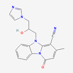 molecular formula C19H17N5O2 B2649260 5-[2-hydroxy-3-(1H-imidazol-1-yl)propyl]-3-methyl-1-oxo-1,5-dihydropyrido[1,2-a]benzimidazole-4-carbonitrile CAS No. 831186-85-7