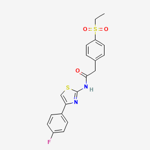 molecular formula C19H17FN2O3S2 B2649272 2-(4-(乙磺酰基)苯基)-N-(4-(4-氟苯基)噻唑-2-基)乙酰胺 CAS No. 919853-59-1