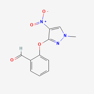 molecular formula C11H9N3O4 B2649280 2-((1-Methyl-4-nitro-1H-pyrazol-3-yl)oxy)benzaldehyde CAS No. 1429419-00-0