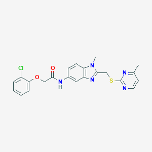 molecular formula C22H20ClN5O2S B264930 2-(2-chlorophenoxy)-N-(1-methyl-2-{[(4-methyl-2-pyrimidinyl)sulfanyl]methyl}-1H-benzimidazol-5-yl)acetamide 