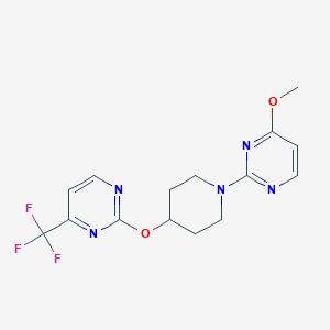 molecular formula C15H16F3N5O2 B2649328 2-[1-(4-Methoxypyrimidin-2-yl)piperidin-4-yl]oxy-4-(trifluoromethyl)pyrimidine CAS No. 2380167-49-5