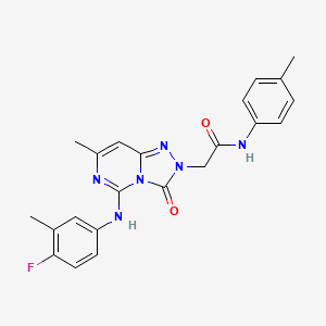 molecular formula C22H21FN6O2 B2649346 2-[5-(4-氟-3-甲基苯胺)-7-甲基-3-氧代[1,2,4]三唑并[4,3-c]嘧啶-2(3H)-基]-N~1~-(4-甲基苯基)乙酰胺 CAS No. 1251631-38-5