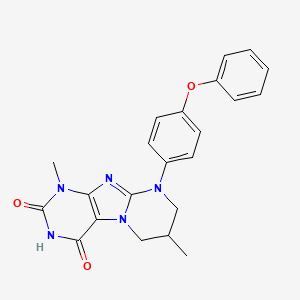 molecular formula C22H21N5O3 B2649350 1,7-二甲基-9-(4-苯氧基苯基)-7,8-二氢-6H-嘌呤[7,8-a]嘧啶-2,4-二酮 CAS No. 716331-84-9